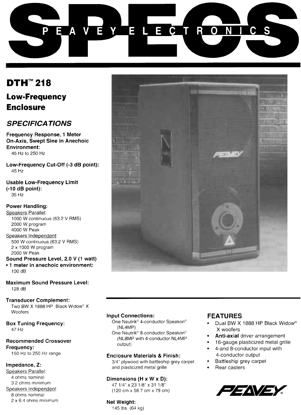 Peavey Electronics DTH 218 Manual