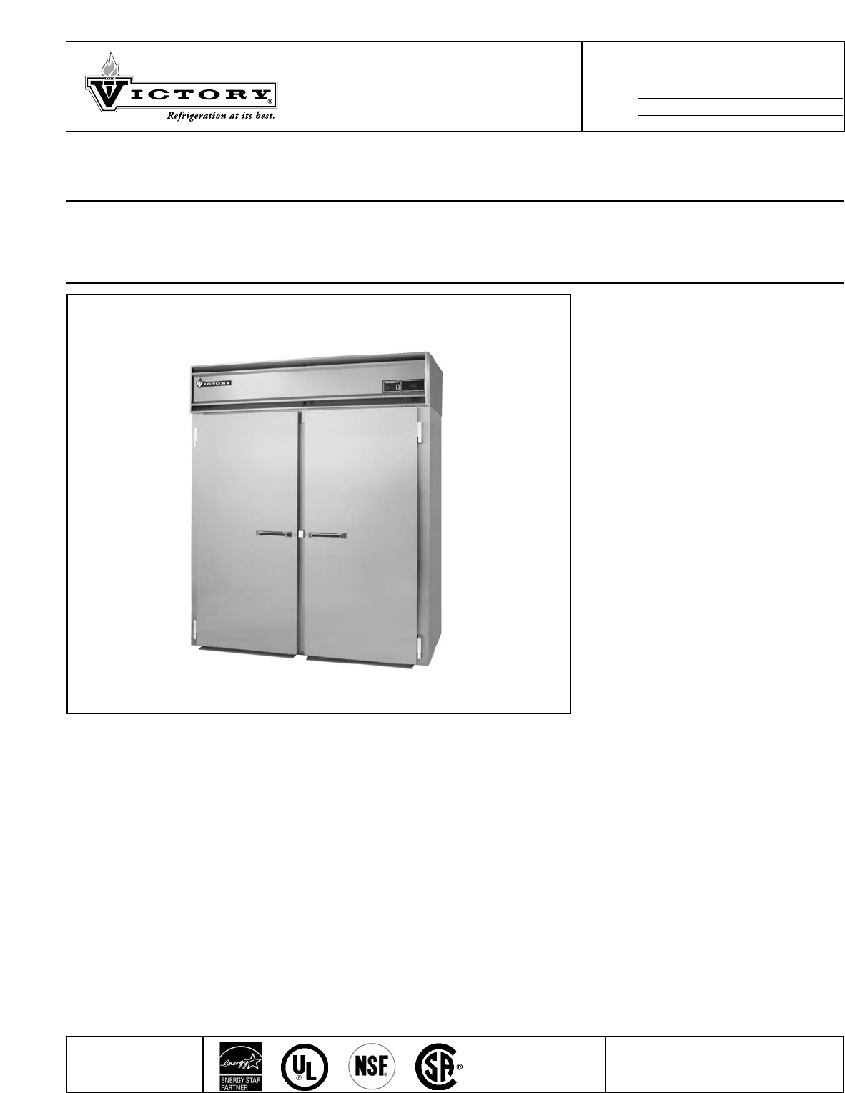 Victory Refrigeration RIS-2D-S7 Manual